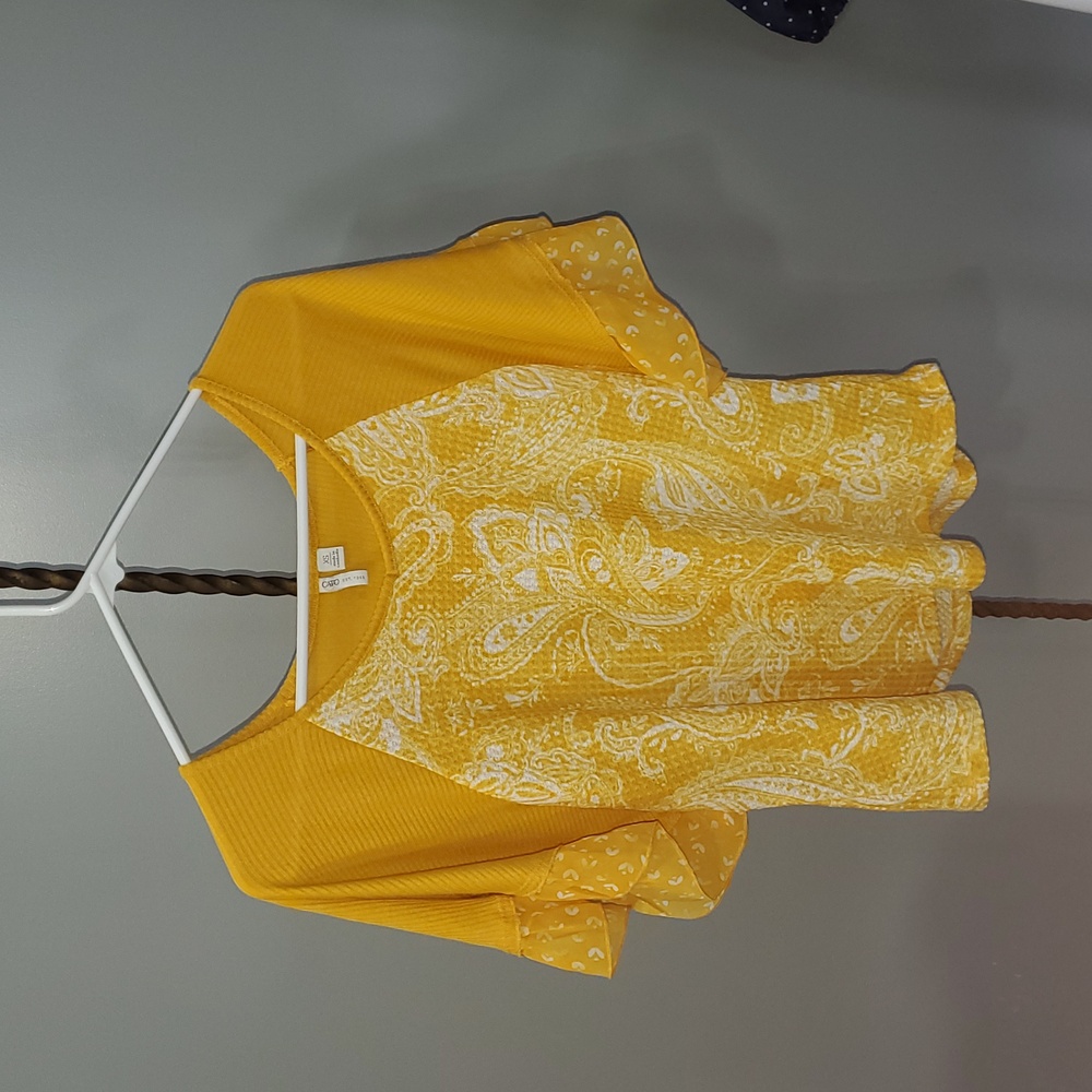 Cato Yellow Paisley Blouse Shirt Top - Picture 6 of 7